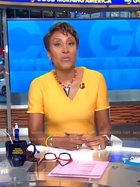 WornOnTV Robins Orange V Neck Knit Dress On Good Morning America