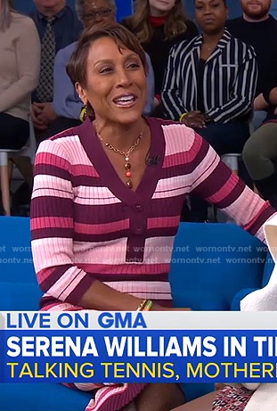 WornOnTV Robins Pink Striped V Neck Dress On Good Morning America