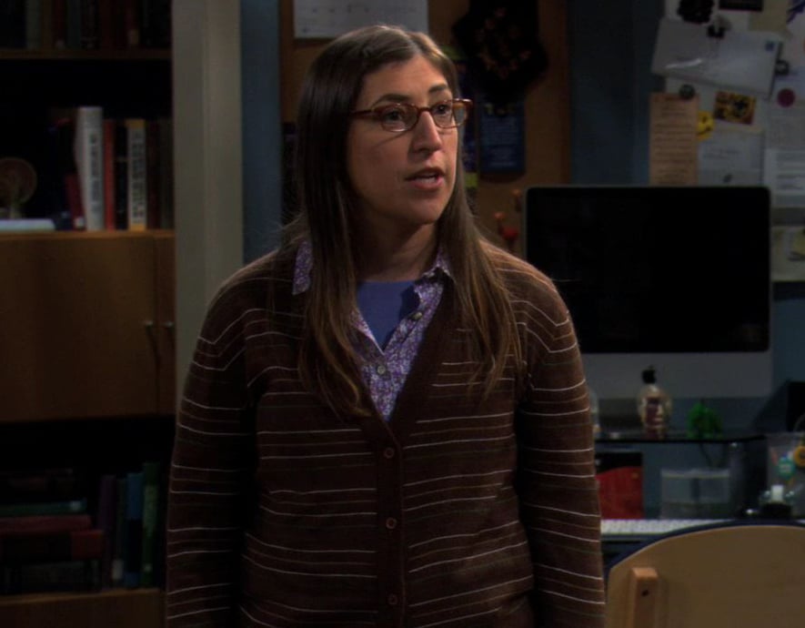 Amy's brown striped cardigan on The Big Bang Theory