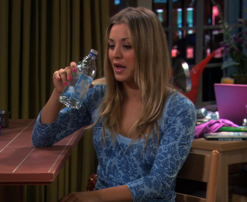 Pennys light blue damask patterned top on The Big Bang Theory