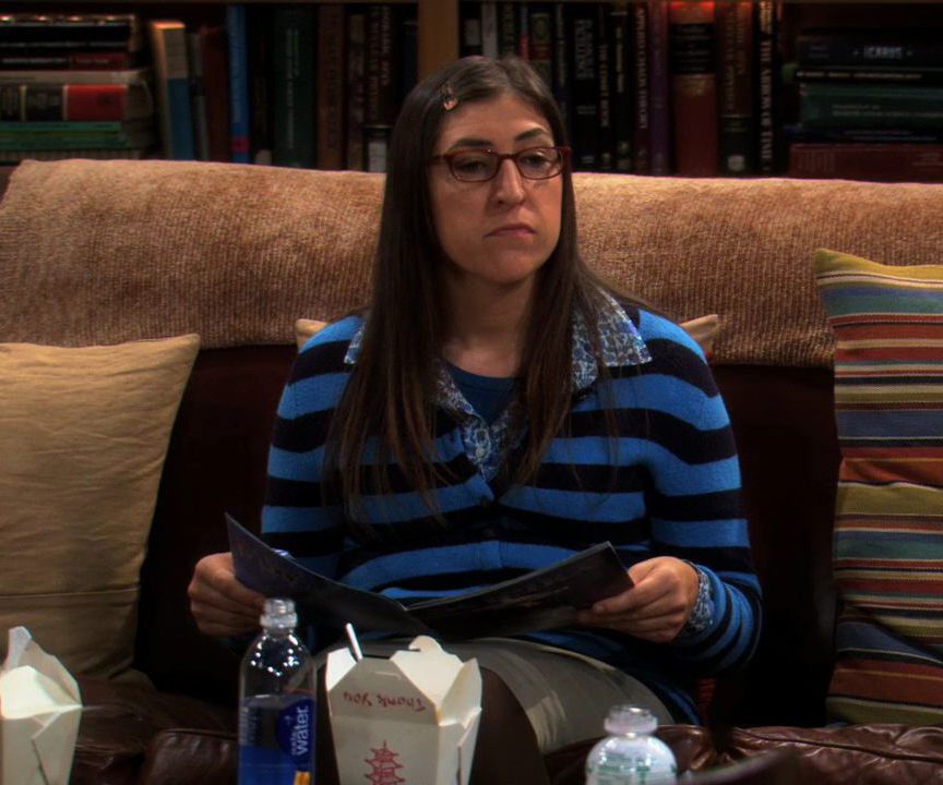 Amy's blue striped sweater on The Big Bang Theory