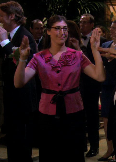 Amy's pink blouse on her date with Leonard on The Big Bang Theory