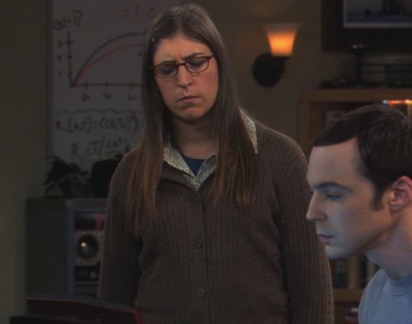 Amy's brown knit sweater on The Big Bang Theory