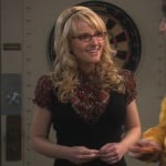 Bernadette’s red plaid ruffle shirt with black vest on The Big Bang Theory