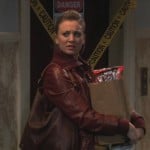 Penny’s brown leather jacket and bag on The Big Bang Theory