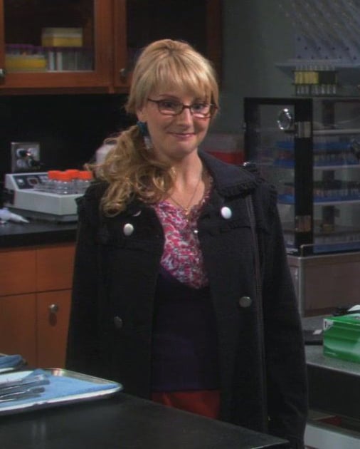 Bernadette's black coat with ruffle collar on The Big Bang Theory