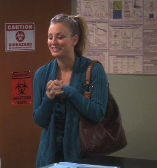 Penny's green open cardigan on The Big Bang Theory