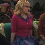 Bernadette’s plaid dress with pink cardigan on The Big Bang Theory