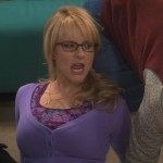 Bernadette’s purple top and cardigan while playing twister on The Big Bang Theory