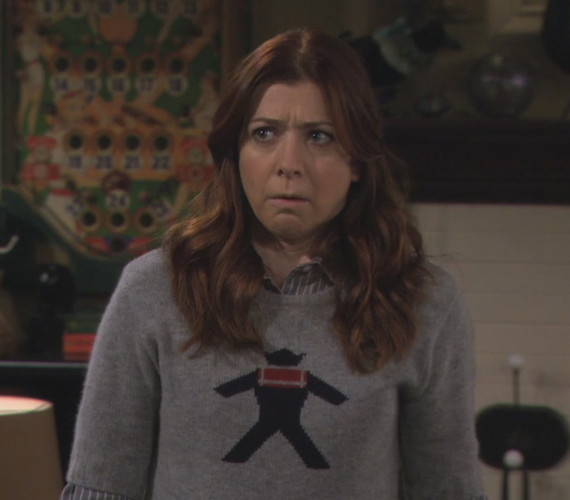 Lily's grey sweater with character print on How I met your mother