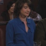 Robin’s cobalt blue button up blouse