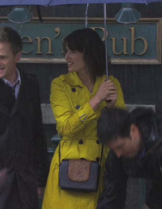 Robin's yellow coat and black/brown crossbody bag on How I met your mother