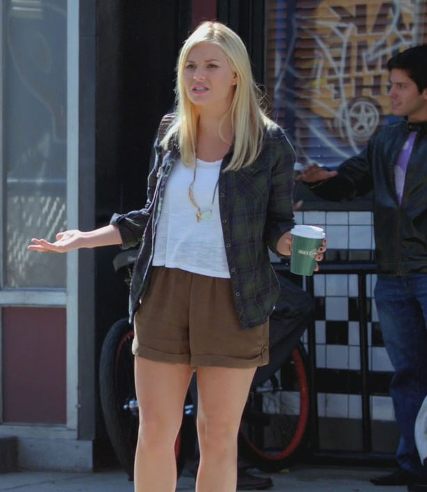 Alex's plaid shirt and brown shorts on Happy Endings