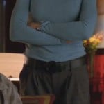 Jane’s check shorts and blue sweater on Happy Endings