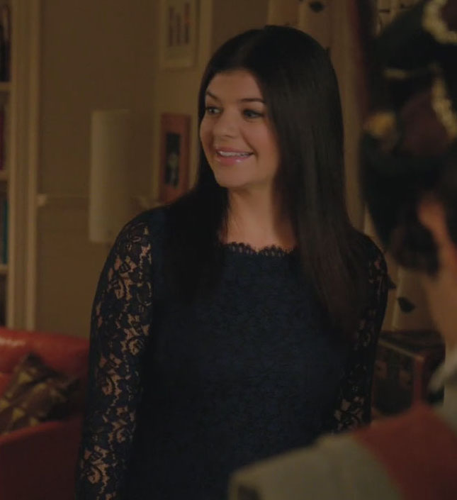 Penny's navy blue lace dress on Happy Endings