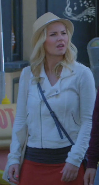 Alex's white jacket, red skirt and hat on Happy Endings
