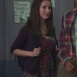 Annie’s purple patterned dress with cardigan on Commnity