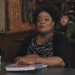 Shirley’s black and white striped cowneck top on Community