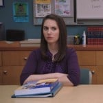 Annie’s purple polka dot blouse with cardigan on Community