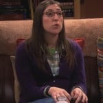 Amy’s purple cardigan and denim skirt from The Big Bang Theory