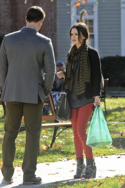 Zoe's red leggings and striped scarf on Hart of Dixie