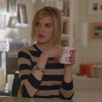 Jane’s tan and black striped sweater on Happy Endings