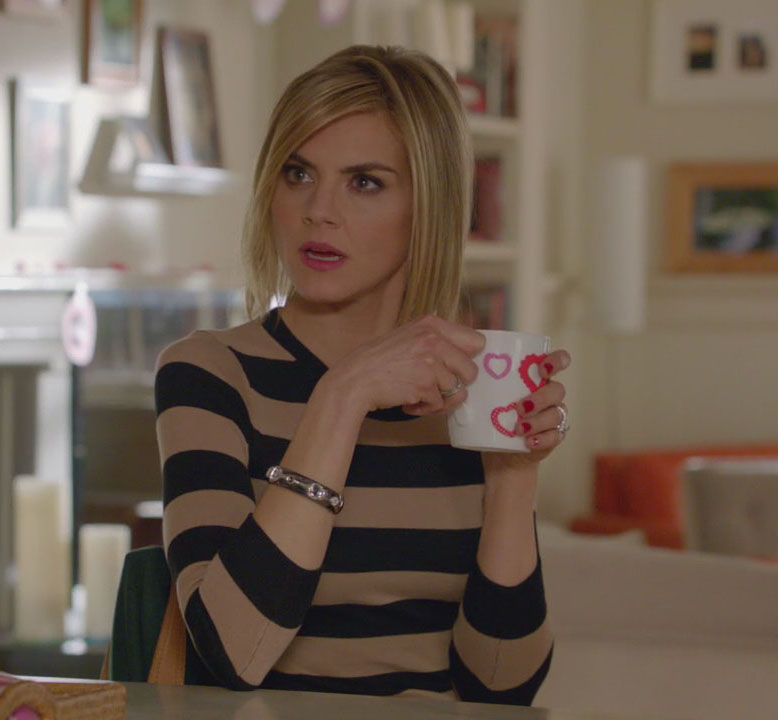 Jane's tan and black striped sweater on Happy Endings