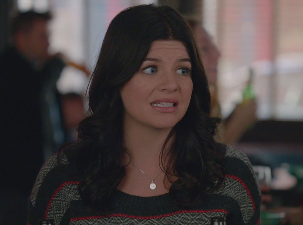 Penny's grey and red striped sweater on Happy Endings