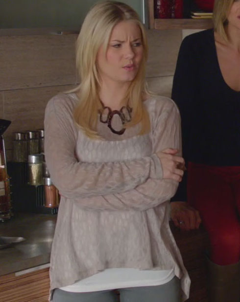 Alex's sheer top and oval necklace on Happy Endings