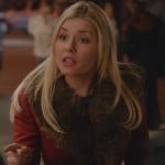 Alex’s red jacket with big fur collar on Happy Endings