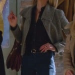 Jane’s grey coat and burgundy handbag on Happy Endings