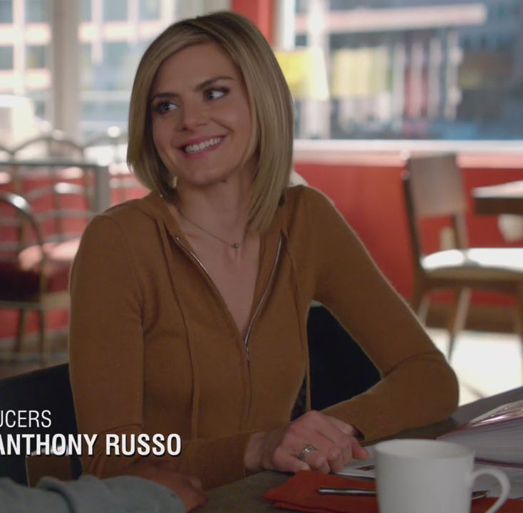 Jane's camel/tan hoodie on Happy Endings