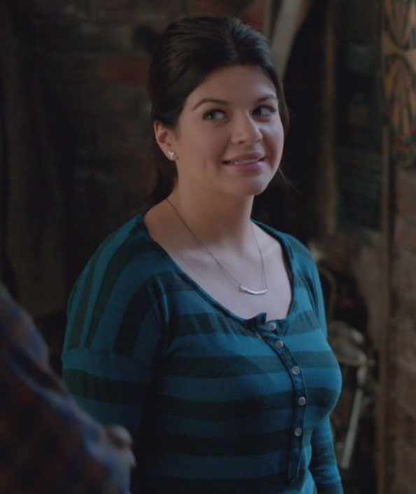 Jane's teal and turquoise striped top on Happy Endings