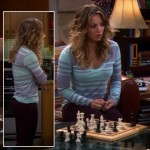 Penny’s aqua and purple striped long sleeve tee on The Big Bang Theory