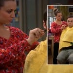 Penny’s red patterned long sleeve top on The Big Bang Theory