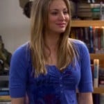 Penny’s blue and purple flower shirt on The Big Bang Theory