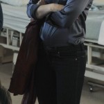Emma’s grey silk blouse and black lace-up flat boots on Once Upon A Time