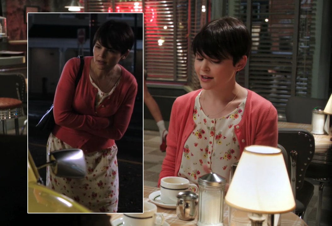 Mary's floral dress and coral cardigan on Once Upon A Time