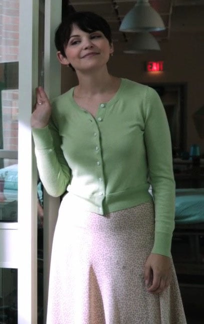 Mary’s spotted dress and green cardigan on Once Upon A Time