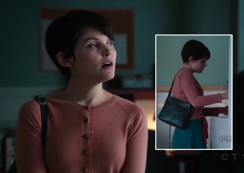 Mary's orange cardigan over teal blue skirt/dress on Once Upon a Time