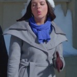 Penny’s grey coat with white knit beanie on Happy Endings