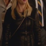 Alex’s long black leather style jacket on Happy Endings