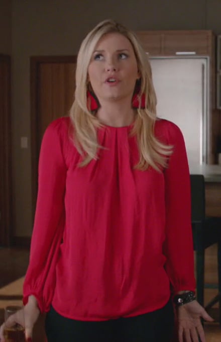 Alex's hot pink blouse and earrings on Happy Endings