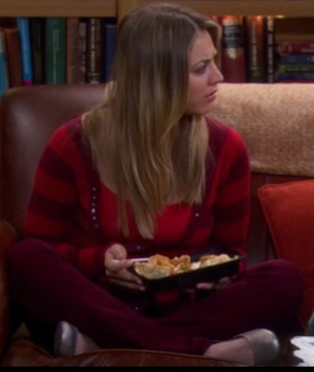 Penny’s red striped cardigan on The Big Bang Theory