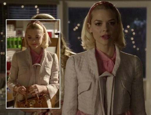 Lemon's cream quilted cropped jacket and pink headband on Hart of Dixie