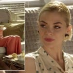 Lemon’s coral/red pants, white and green print blouse and gold leaf headband on Hart of Dixie