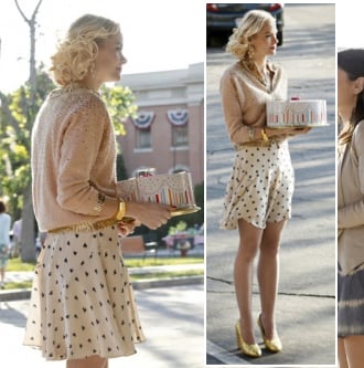 Lemon's heart print dress and gold glittery shoes on Hart of Dixie