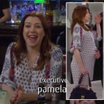 Lily’s peasant style maternity dress and purple handbag on How I Met Your Mother