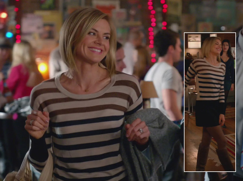 Jane's cream, navy and brown striped sweater on Happy Endings
