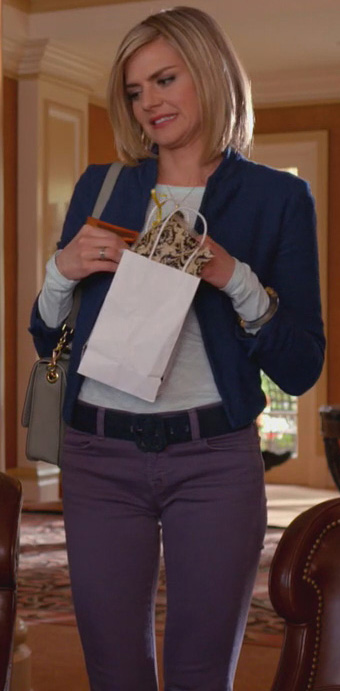 Jane's purple pants and blue blazer on Happy Endings